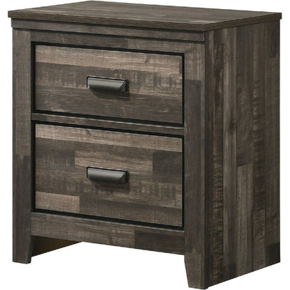 Contemporary 2-Drawer Nightstand End Table Brown Mixed Finish Two Storage Drawers Black Finished Handles Bedroom Furniture