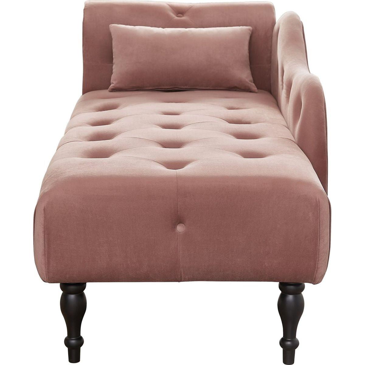 60.6" Velvet Chaise Lounge Buttons Tufted Nailhead Trimmed Solid Wood Legs with 1 Pillow,Rose (Left Arm Design as Shown in the Picture)