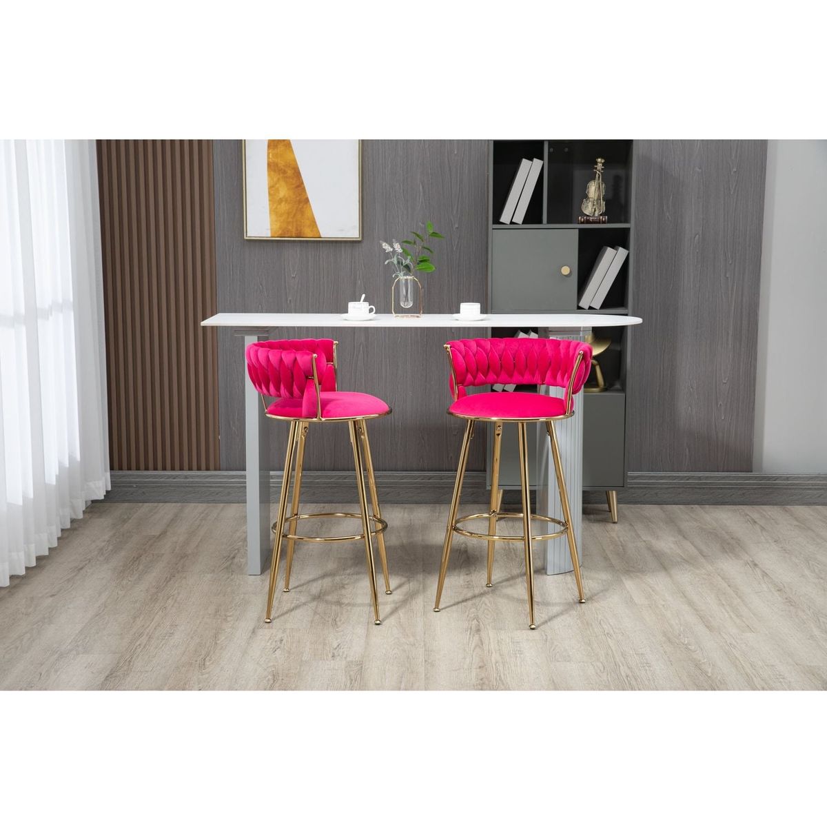 Bar Stools with Back and Footrest Counter Height Bar Chairs 2pc /set