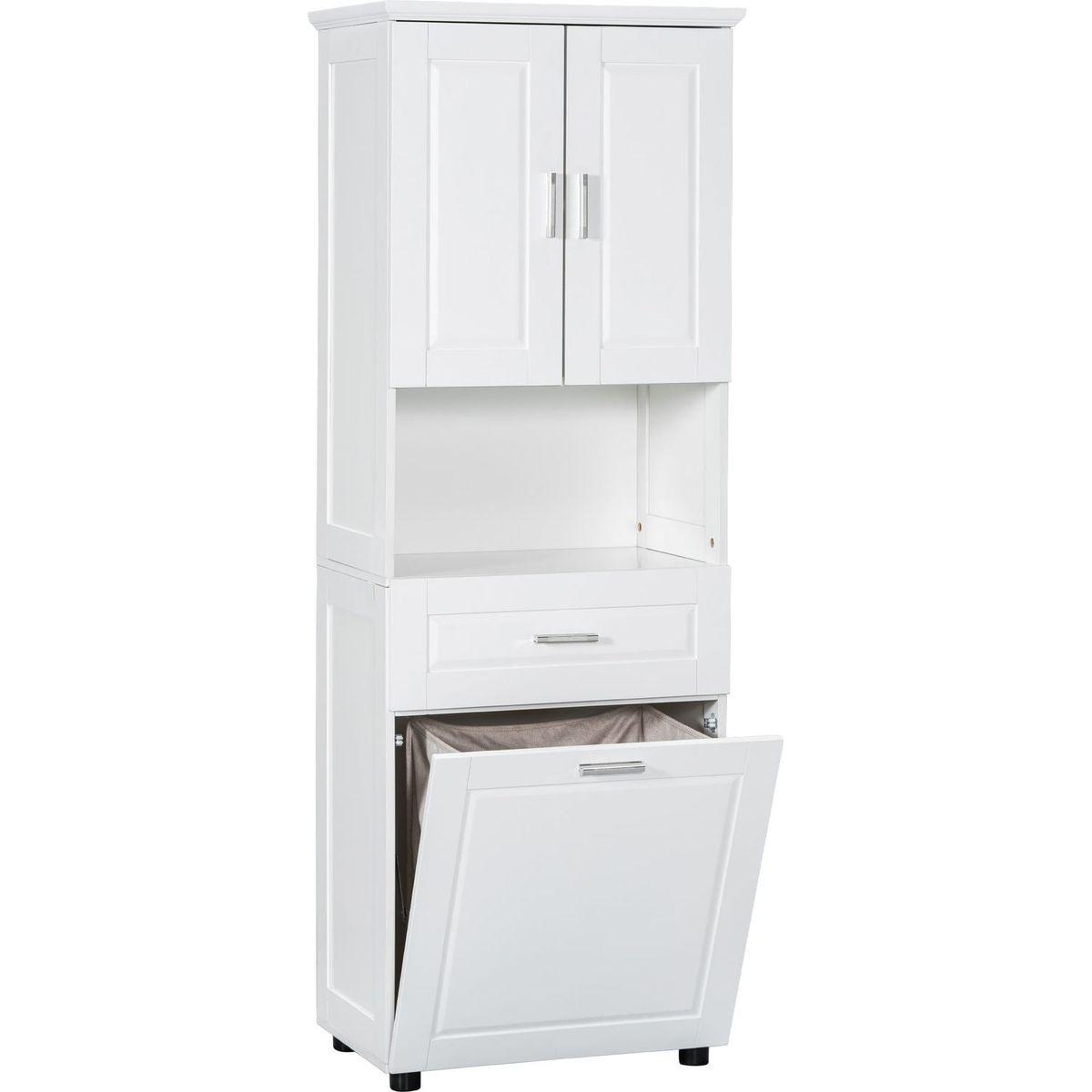 Tall Bathroom Cabinet with Laundry Basket, Large Storage Space Tilt-Out Laundry Hamper and Upper Storage Cabinet, White