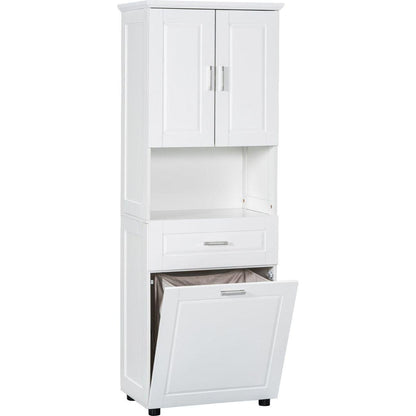 Tall Bathroom Cabinet with Laundry Basket, Large Storage Space Tilt-Out Laundry Hamper and Upper Storage Cabinet, White