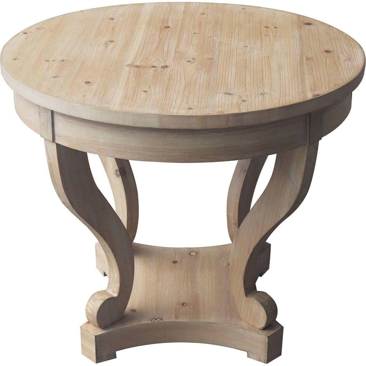 Curved Legs Farmhouse Style Small Size Round Dining Table End Table Side Table Coffee Table for Dinette, Kitchen, Dining Room or Living Room, Natural Wood Grain Distressed