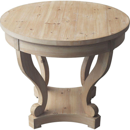 Curved Legs Farmhouse Style Small Size Round Dining Table End Table Side Table Coffee Table for Dinette, Kitchen, Dining Room or Living Room, Natural Wood Grain Distressed