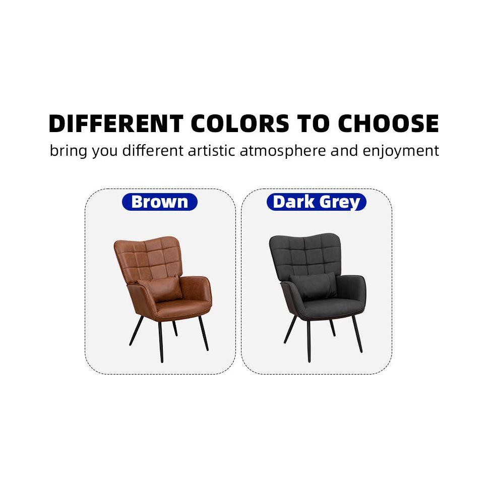 Leather Armchair, Modern Accent Chair High Back, Living Room Chairs with Metal Legs and Soft Padded, Sofa Chairs for Home Office,Bedroom,Dining Room (Grey-1pc)