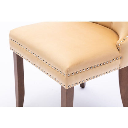 Upholstered Button Tufted Back Pink Velvet Dining Chair with Nailhead Trim and Solid Wood Legs 2 Sets