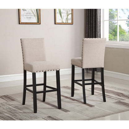 Biony Fabric Bar Stools with Nailhead Trim, Set of 2, Tan