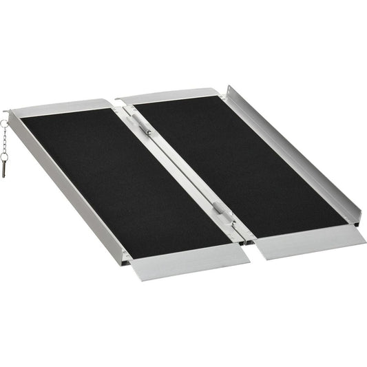 Wheelchair Ramp 3FT, Folding Aluminum Threshold Ramp with Non-Slip Surface, Transition Plates Above and Below, 600lbs Weight Capacity for Home, Doorways, Curbs, Steps