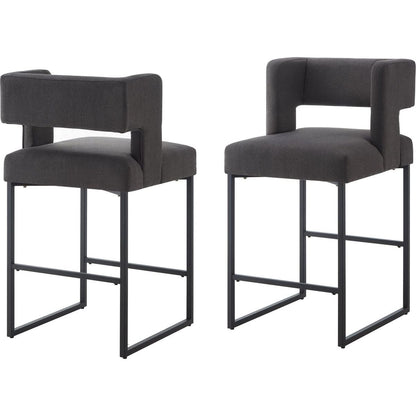 Modern Fashion Counter Height Bar Stools with Unique Square Open Backrest,Set of 2 Versatile Bar Chairs with Sturdy Iron Legs, 26" H Counter Height Chairs for kitchen islands, Dark Grey /Black