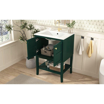 24" Bathroom Vanity with Top Sink, Modern Bathroom Storage Cabinet with 2 Doors, Single Sink Bathroom Vanity