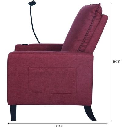 Recliner Chairs for Adults, Adjustable Recliner Sofa with Mobile Phone Holder & Cup Holder, Modern Reclining Chairs Fabric Push Back Recliner Chairs for Living Room, Bedroom, RED