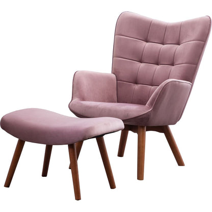 Leiria Contemporary Silky Velvet Tufted Accent Chair with Ottoman, Mauve