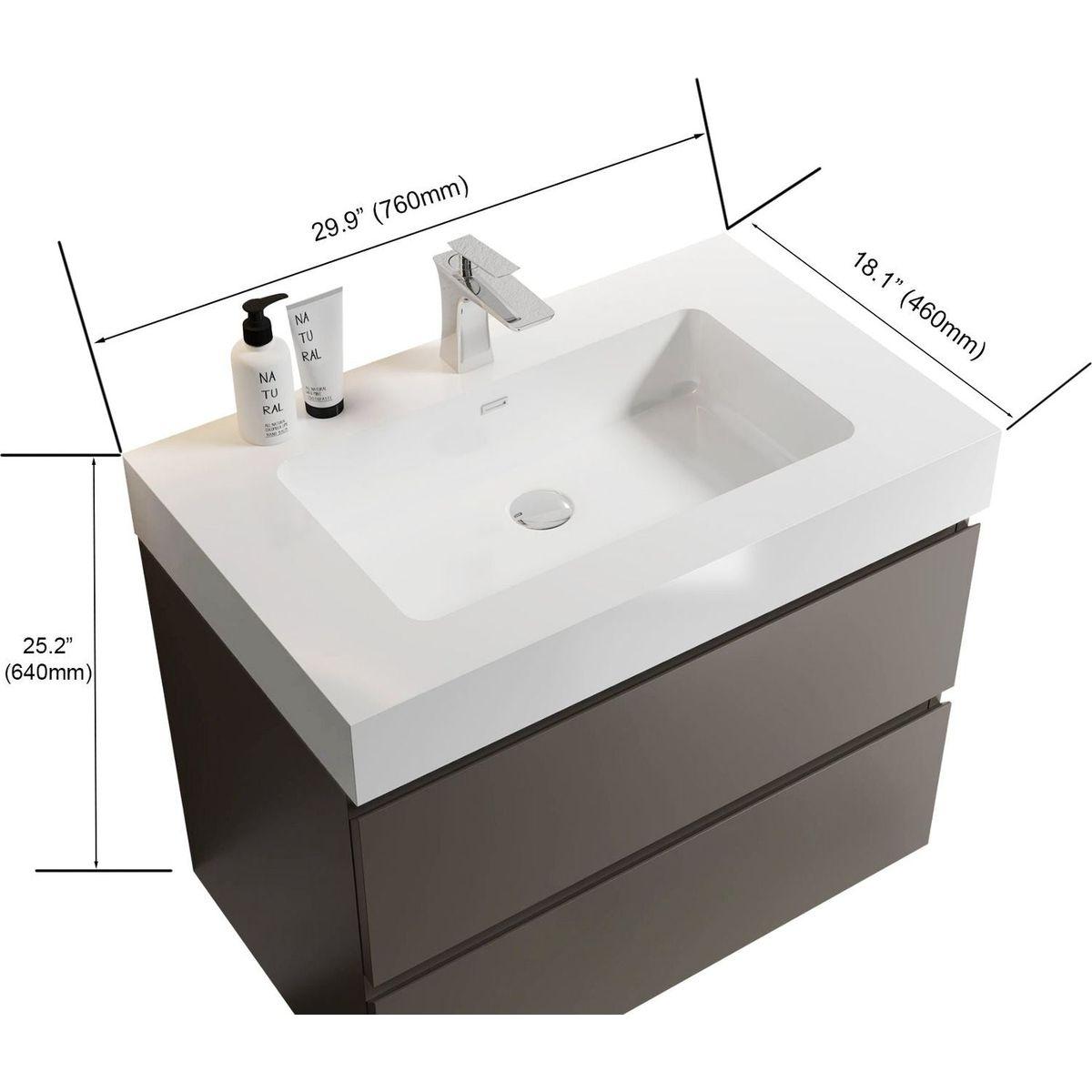 Alice 30" Gray Bathroom Vanity with Sink, Large Storage Wall Mounted Floating Bathroom Vanity for Modern Bathroom, One-Piece White Sink Basin without Drain and Faucet, Pre-assembled