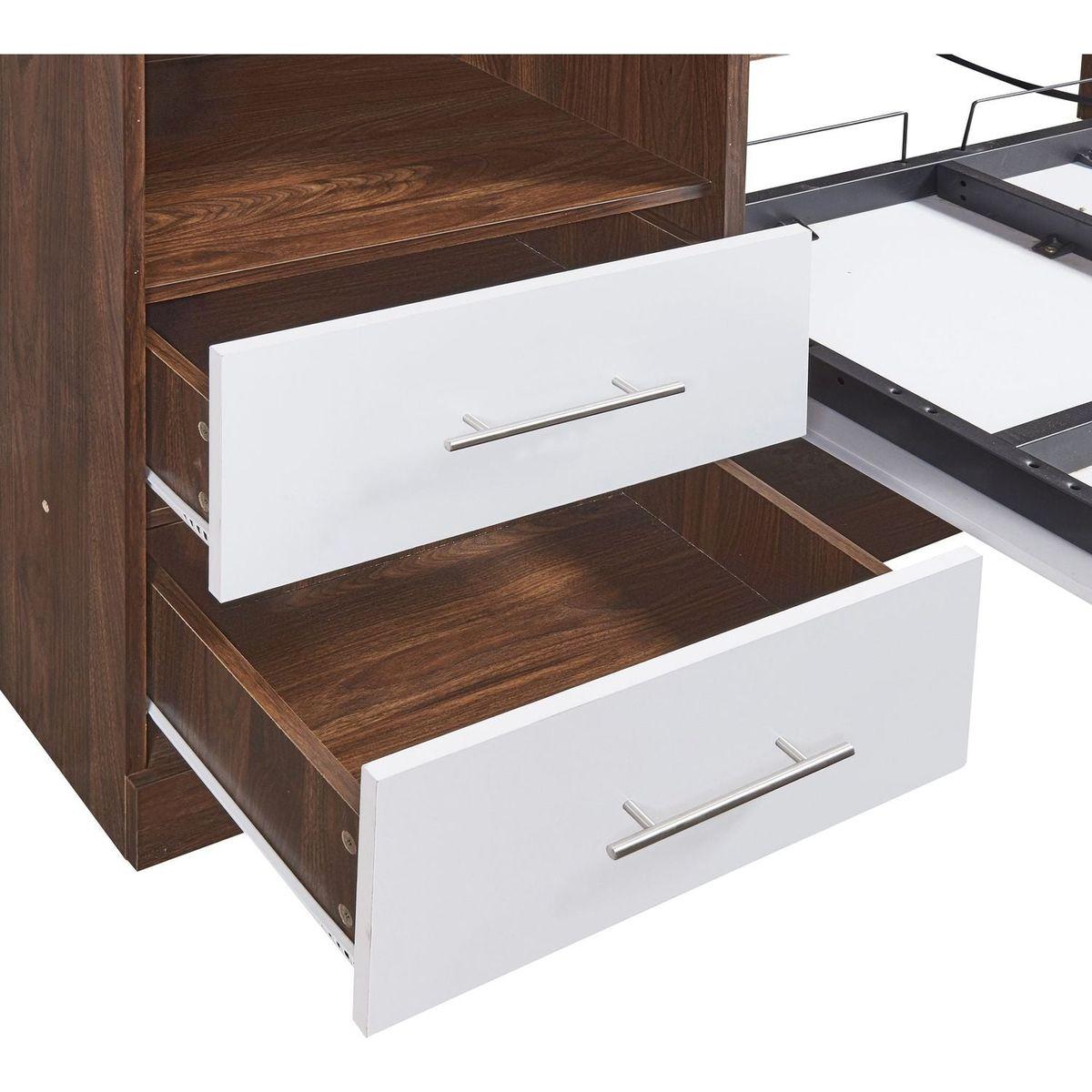 Twin Size Murphy Bed Wall Bed with Cabinet,White