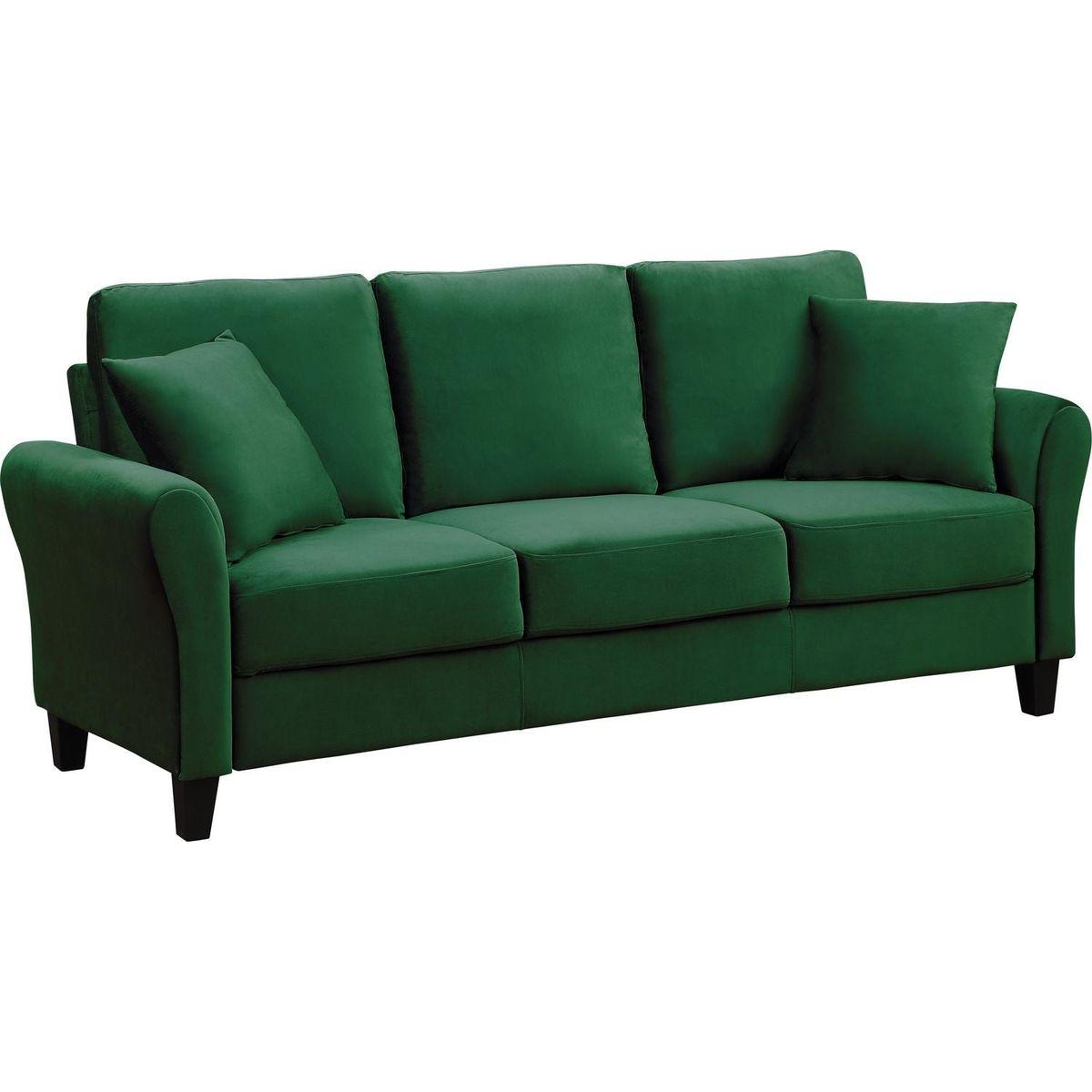 Modern Velvet Couch with 2 Pillow, 78 Inch Width Living Room Furniture, 3 Seater Sofa with Plastic Legs