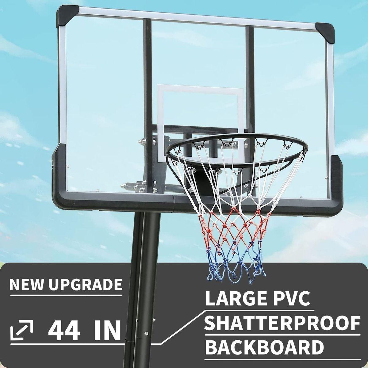 Height Adjustable 7 to 10ft Basketball Hoop 44 Inch Backboard Portable Basketball Goal System with Stable Base and Wheels, use for Outdoor