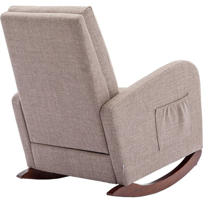 High Back Rocking Chair Nursery Chair .Comfortable Rocker Fabric Padded Seat .Modern High Back Armchair