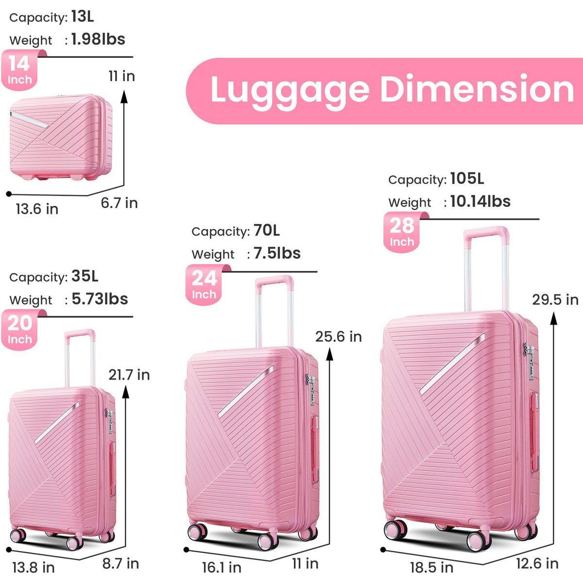 Luggage Sets 4 Piece(14/20/24/28), Expandable Lightweight Suitcase with 4 Double 360 Degrees Mute Spinner Wheels PP Materials Durable TSA Lock Travel Luggage