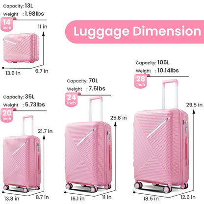 Luggage Sets 4 Piece(14/20/24/28), Expandable Lightweight Suitcase with 4 Double 360 Degrees Mute Spinner Wheels PP Materials Durable TSA Lock Travel Luggage