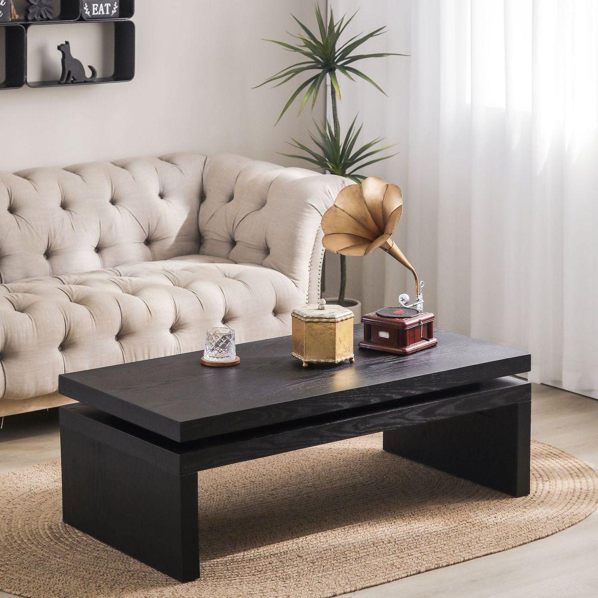 Modern Coffee Table, Black Wooden Coffee Table, Rectangle Cocktail Tea Table for Living Room, 47.6" Lx 23.6" W x 16.3" H