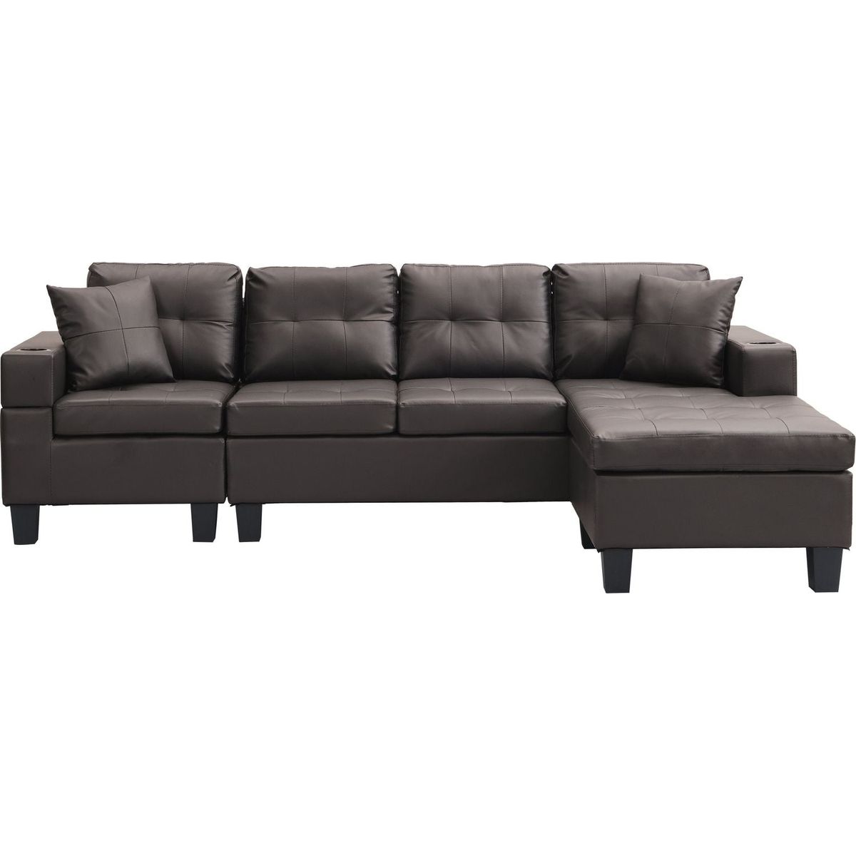 Sectional Sofa Set for Living Room with L Shape Chaise Lounge, cup holder and Left or Right Hand Chaise Modern 4 Seat (Chocolate brown)