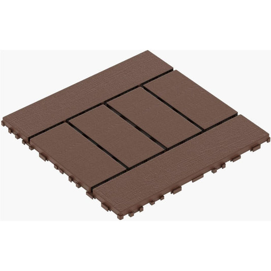 H Style 12" Patio Deck Tiles, DIY Module Interlocking Decking Tiles Floor Tile,Easy and Quick Installation Court Tiles for Porch Poolside Balcony Backyard 44pcs Red Brown