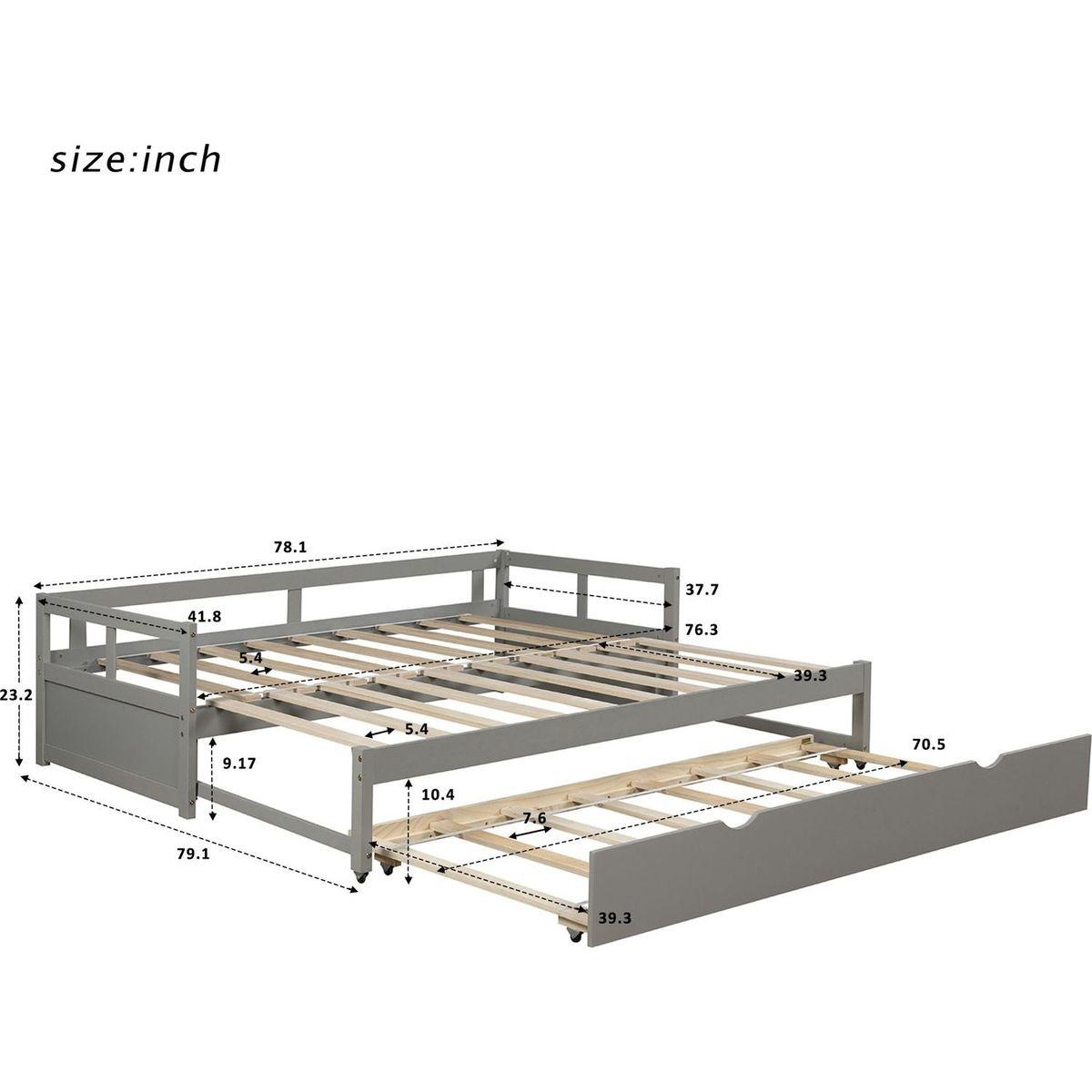 Extending Daybed with Trundle, Wooden Daybed with Trundle, Gray