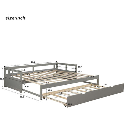 Extending Daybed with Trundle, Wooden Daybed with Trundle, Gray