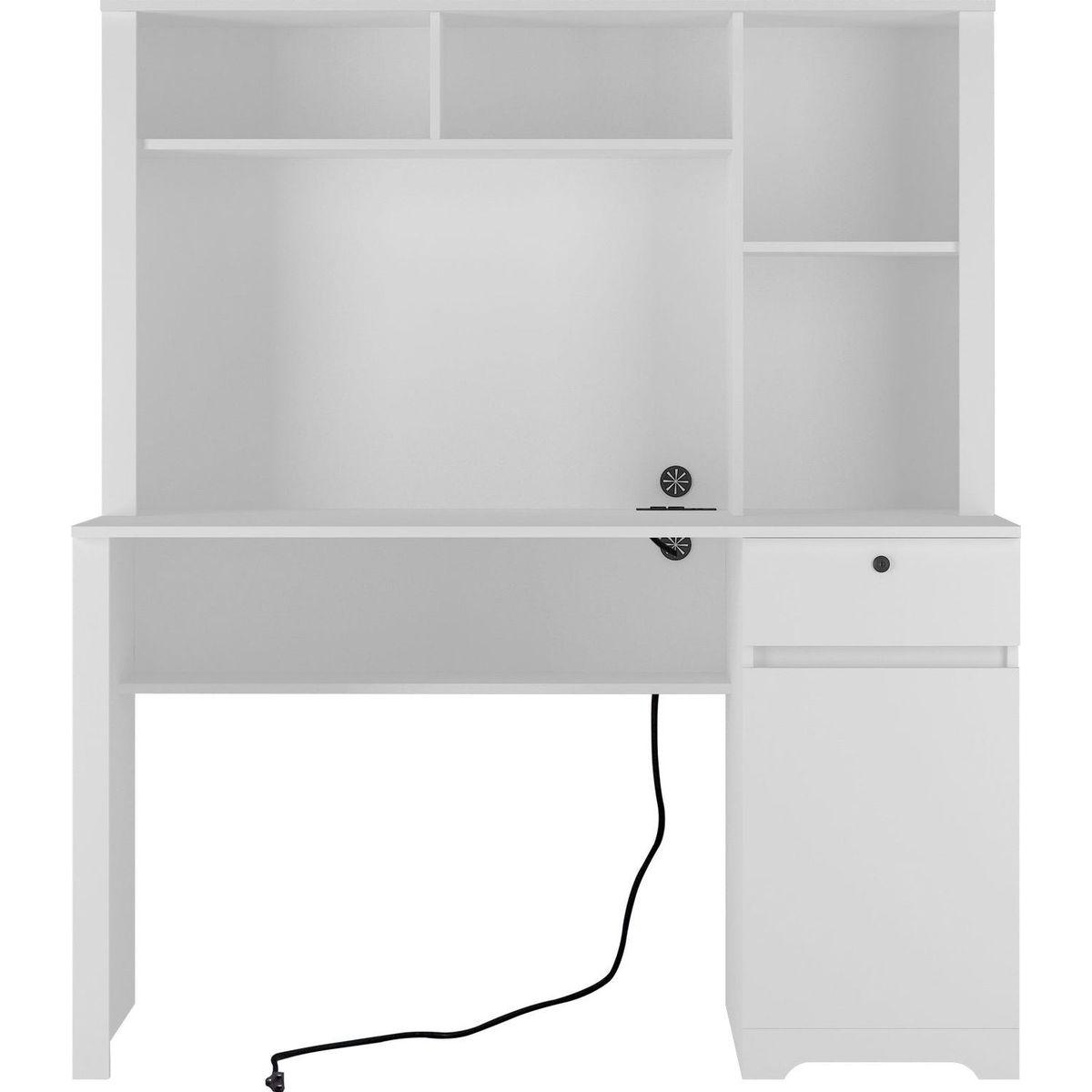 Computer Desk with Hutch & Bookshelf,Wood Executive Desk Teens Student Desk Writing Laptop Home Office Desk with Drawers,3 AC Outlets and 2 USB Charging Ports,Study Laptop Table for Home(White)