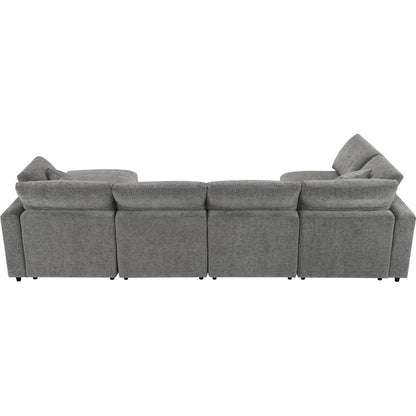 130x65" Modern Modular Cloud Sofa Bed, 6 Seat Chenille Sectional Couch Set with Ottoman,Free Combination,Convertible U Shaped Sleeper Sofa for Living Room, Apartment, 3 Colors