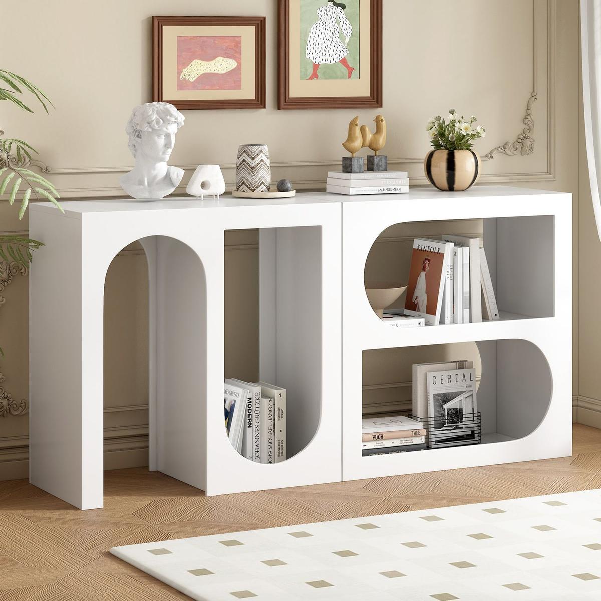 Modular Entryway Console Table with Rectangular Exterior and Curved Interior Design for Customizable Arrangements,Suitable for Study,Entrance and Living Room