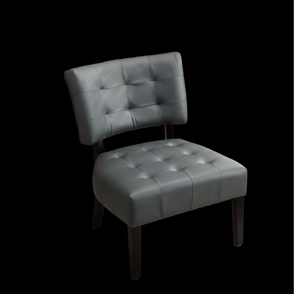 Blended Leather Tufted Accent Chair with Oversized Seating, Gray