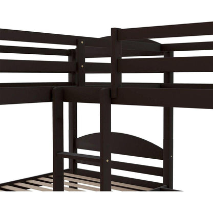 Twin L-Shaped Bunk bed with Trundle-Espresso{O