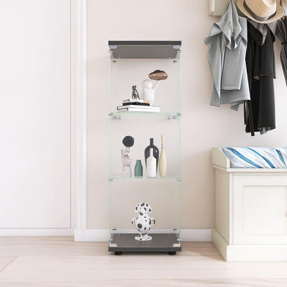 Glass Display Cabinet with 3 Shelves, One-Door Curio Cabinets for Living Room, Bedroom, Office, Black Floor Standing Glass Bookshelf, Quick Installation
