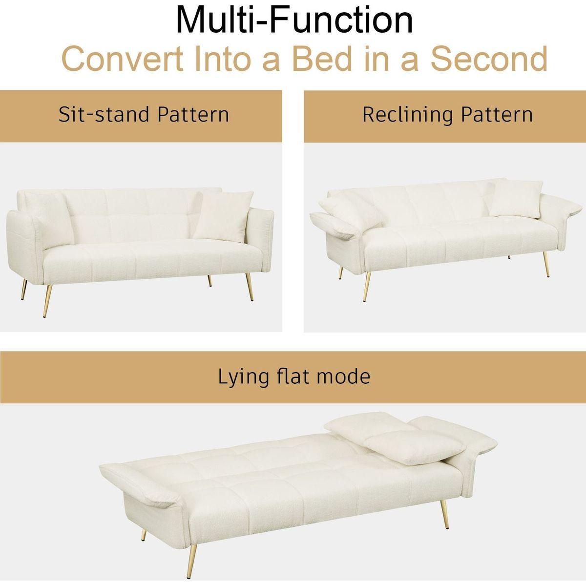 70.1 "futon sofa bed, convertible double sofa bed with folding armrests for living rooms and small Spaces