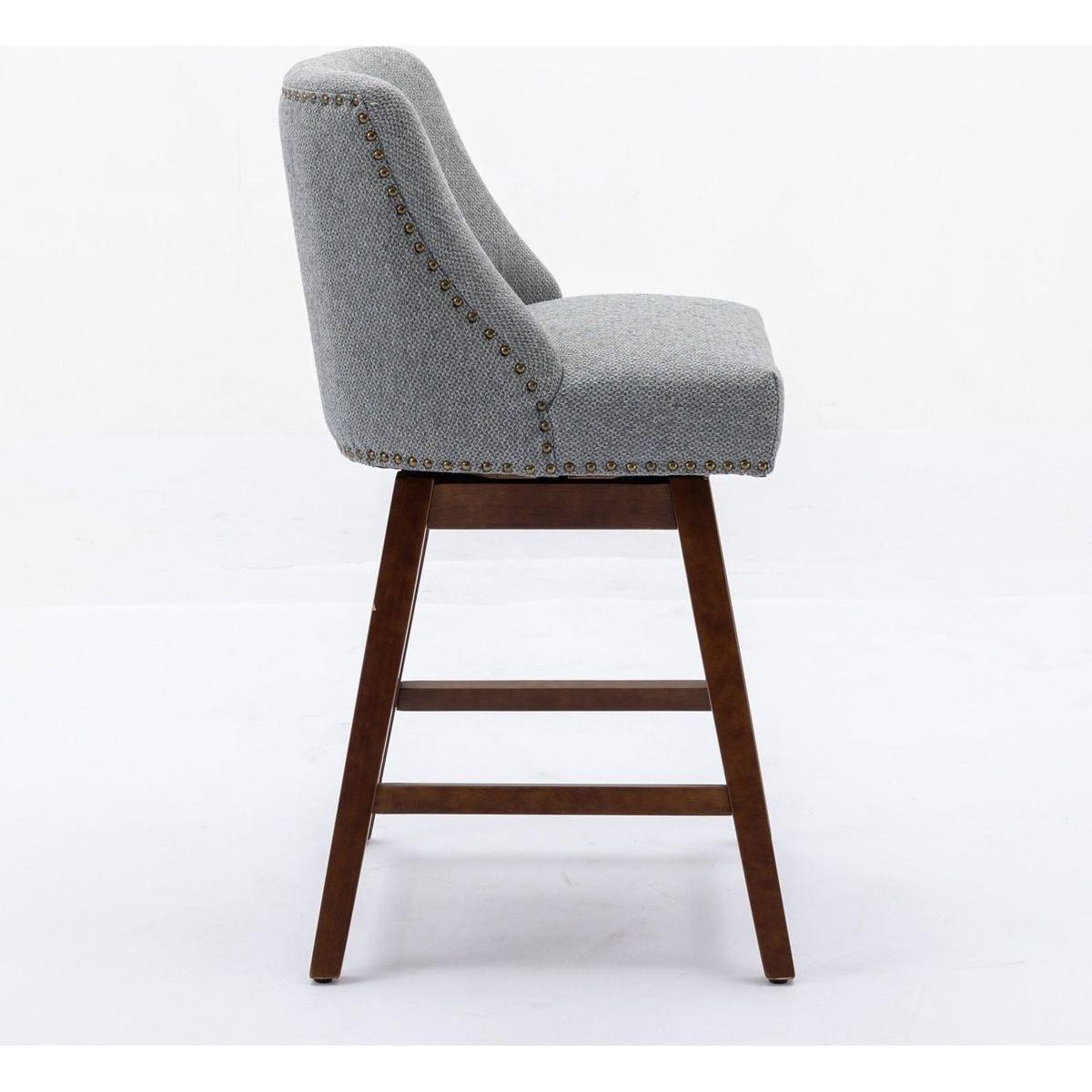 Counter Height Swivel Barstools, 26" H Seat Height Upholstered Bar Stools Set of 2, Fabric in Gray - Streamdale Furniture