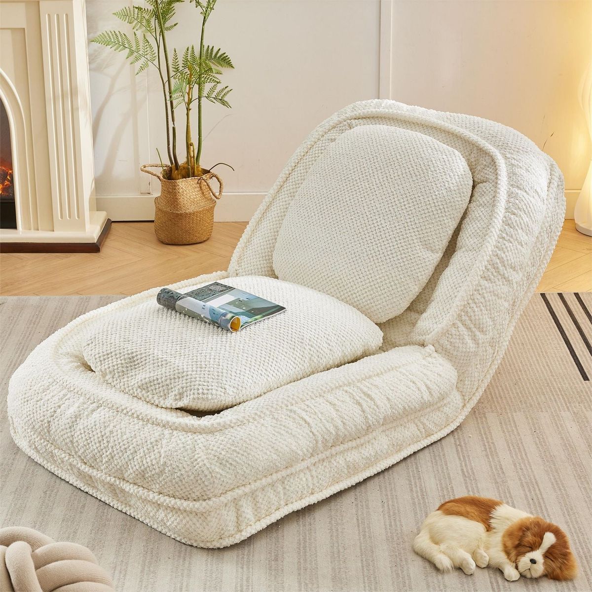 Human Dog Bed, Lazy Sofa Couch, 5 Adjustable Position,sit,sleep,fold,suit to put in bedroom, living room, Space Saving Design,White