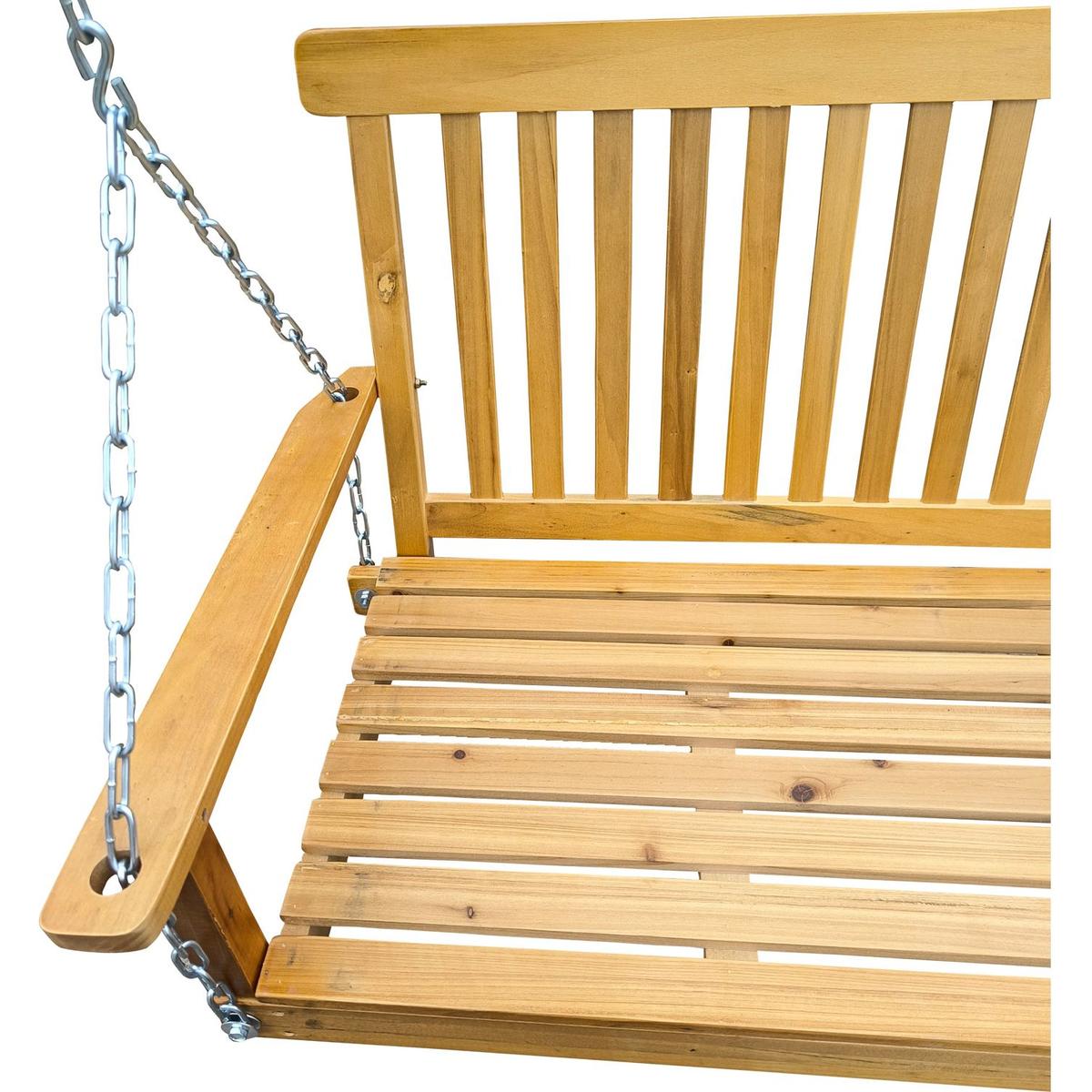 Front Porch Swing with Armrests, Wood Bench Swing with Hanging Chains,for Outdoor Patio, Garden Yard, porch, backyard, or sunroom,Easy to Assemble,teak