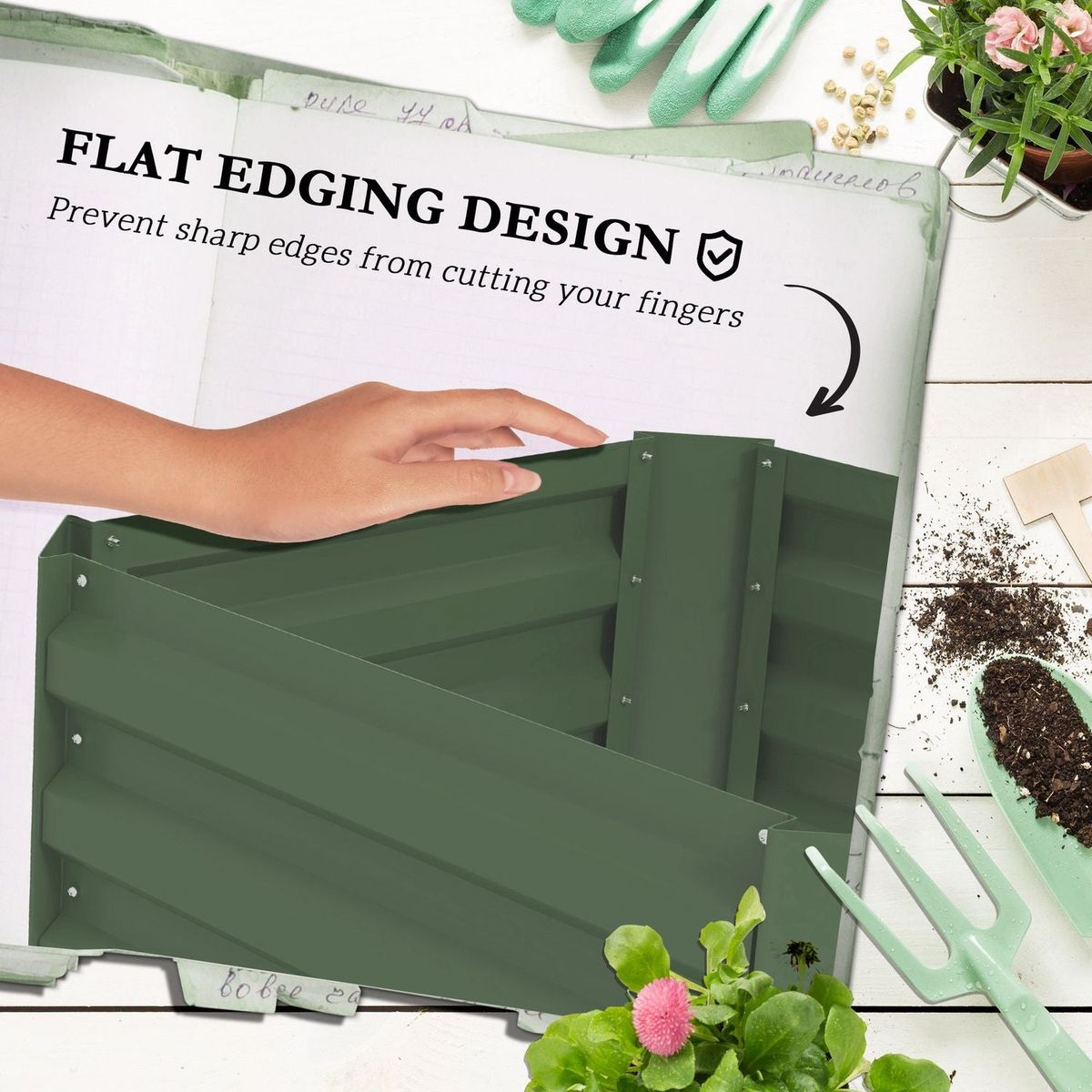 Galvanized Raised Garden Bed, 24" x 24" x 11.75" Outdoor Planter Box with Trellis Tomato Cage and Open Bottom for Climbing Vines, Vegetables, Flowers in Backyard, Garden, Patio, Green
