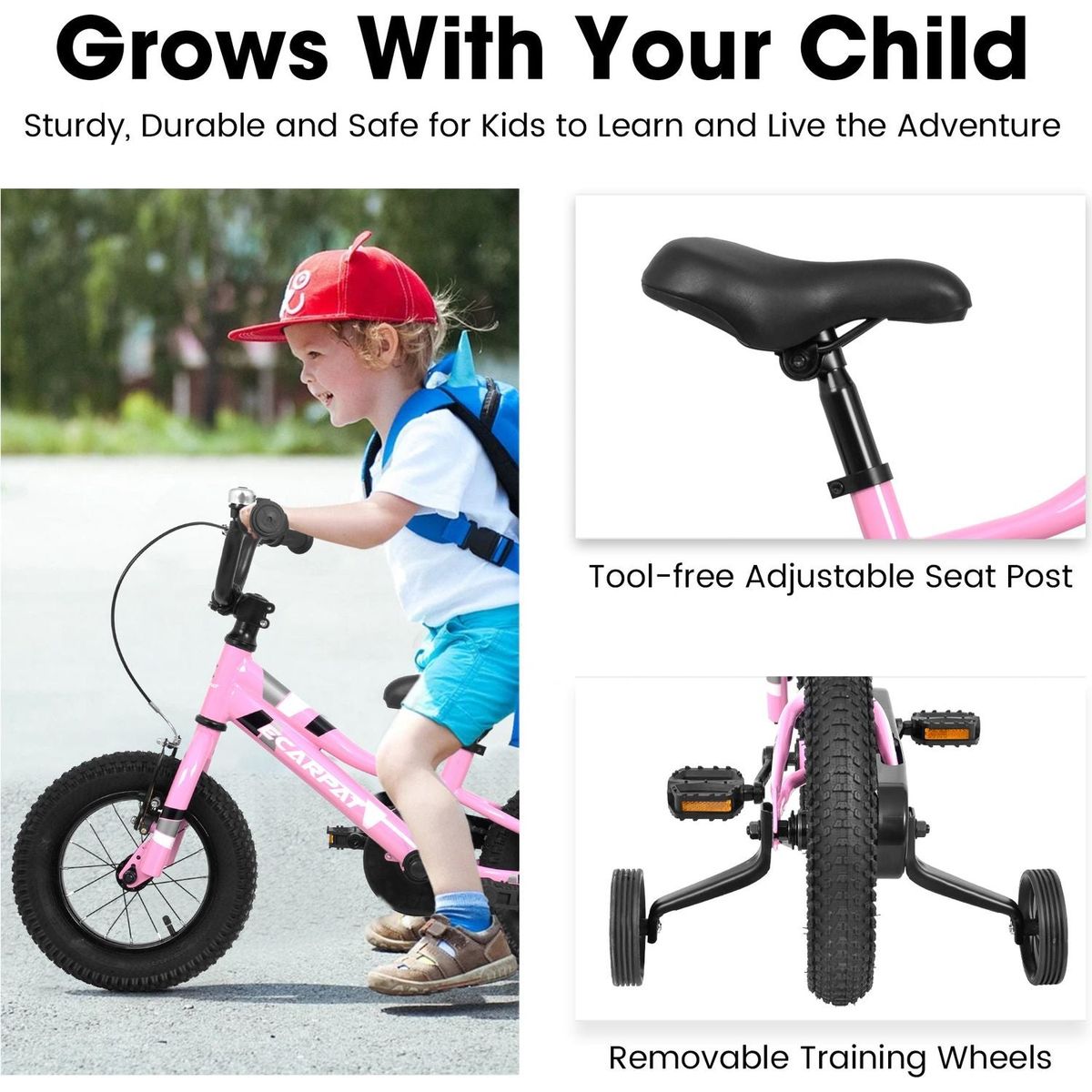 Kids' Bike 18 Inch Wheels, 1-Speed Boys Girls Child Bicycles For6-9Years, With Removable Training Wheels Baby Toys, Front V Brake, Rear Holding Brake