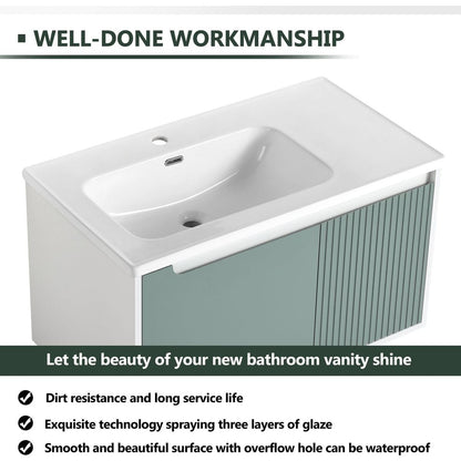 36 " Wall-Mounted Bathroom Vanity with Ceramic Sink, Bathroom Vanity with Soft Close Door