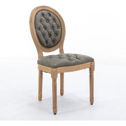 French Style Solid Wood Frame Antique Painting,Hand-pulled buckle decoration PU artificial leather Dining Chair with Nailhead Trim, Wood Legs,Set of 2,White Pine Green