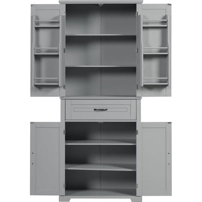 Bathroom Storage Cabinet with Doors and Drawer, Multiple Storage Space, Adjustable Shelf, Grey