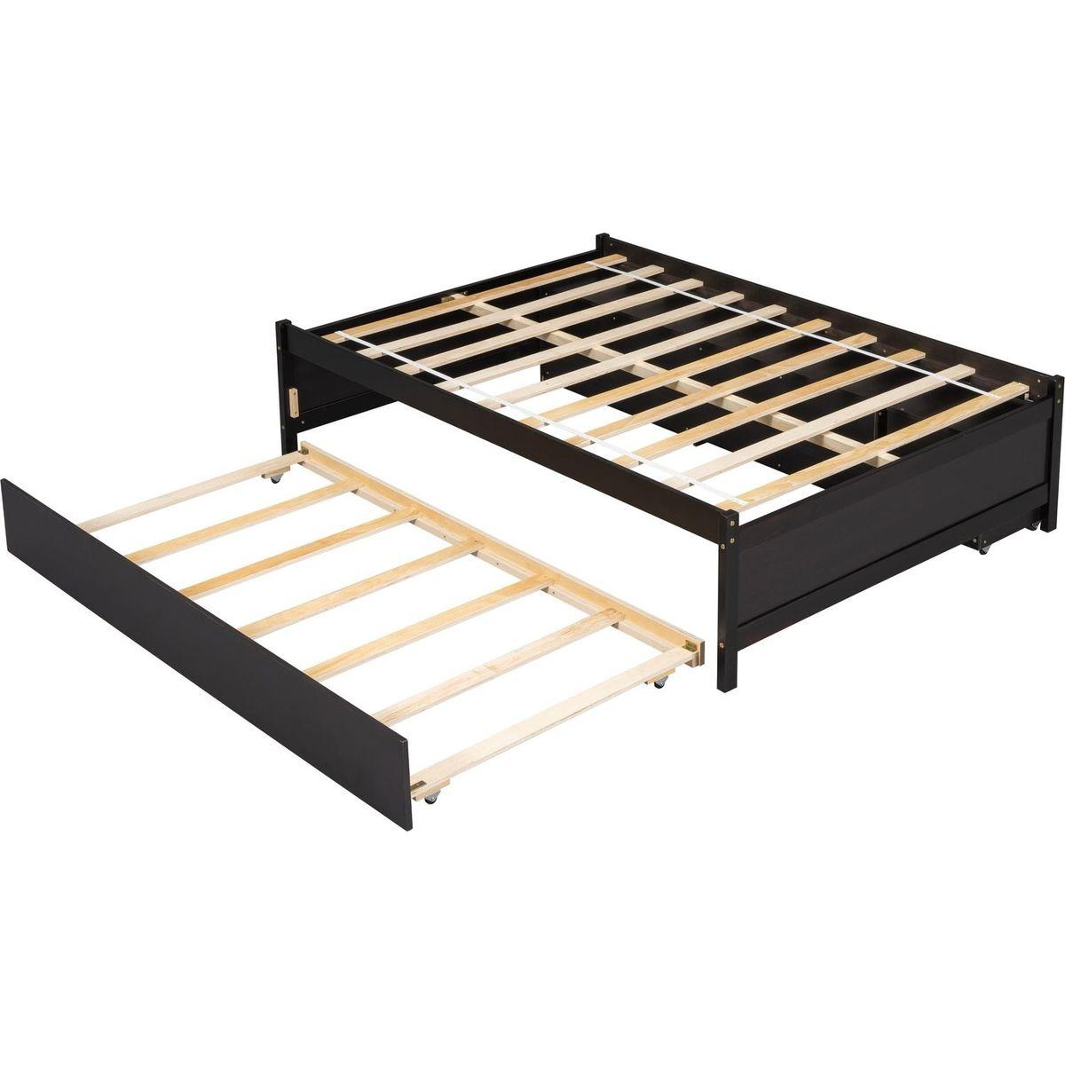 Versatile Full Bed with Trundle,Under bed Storage Box and Nightstand .Espresso