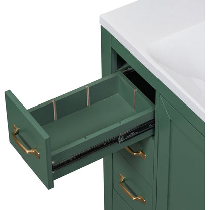 36" Bathroom Vanity with Sink Combo, Six Drawers, Multi-Functional Drawer Divider, Adjustable Shelf, Green