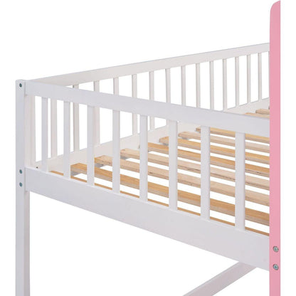 Twin Over Twin Castle Bunk Bed with Ladder - Pink