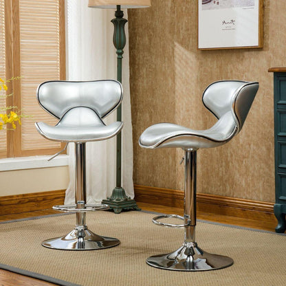 Masaccio Upholstery Airlift Adjustable Swivel Barstool with Chrome Base, Set of 2, Silver - Streamdale Furniture