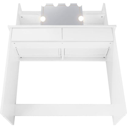 Makeup Vanity Desk With LED Lighted Mirror, Dressing Table Set With 2 Large Drawers 10 LED Light, White Color