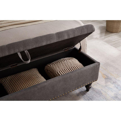 59" Bed Bench with Storage Grey Fabric