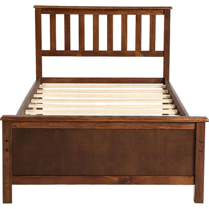 Twin Size Wood Platform Bed with Headboard,Footboard and Wood Slat Support, Walnut