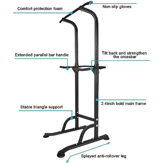 Sport Power Tower Workout Dip Station Pull Up Bar, Height Adjustable Multi-Function Dip Stand for Home Gym Strength Training Fitness Equipment